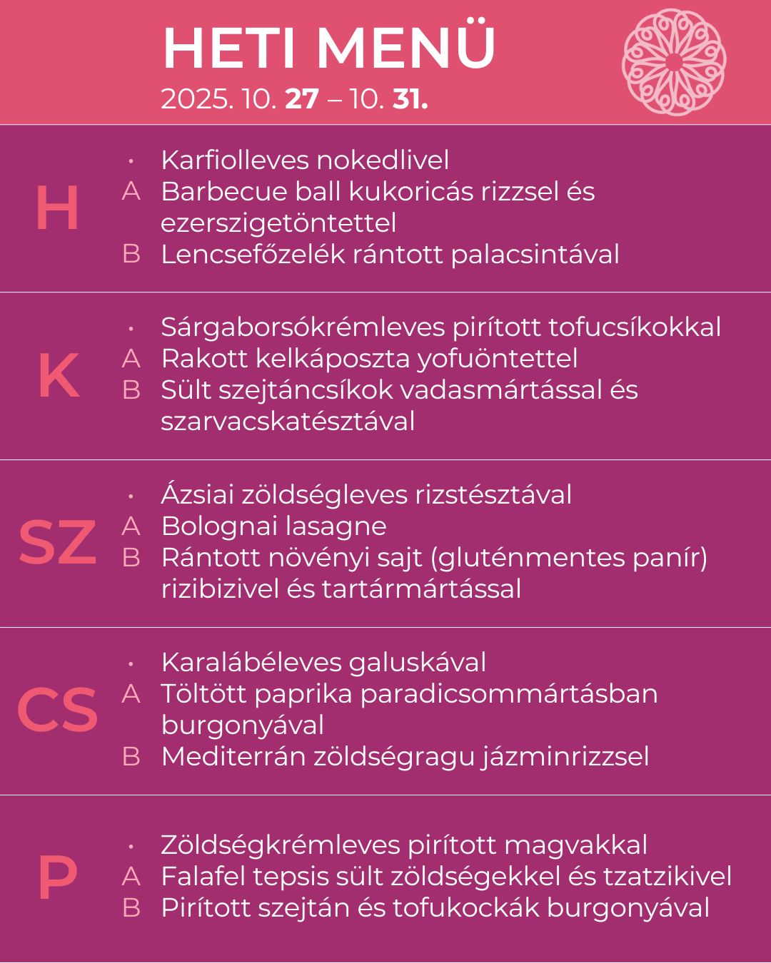 Heti menü 10.27– 10.31.